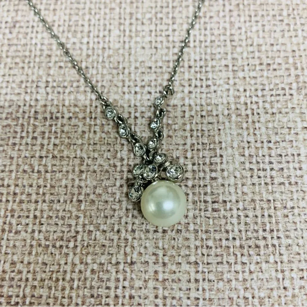 Givenchy Silver Pearl Crystal Necklace‎